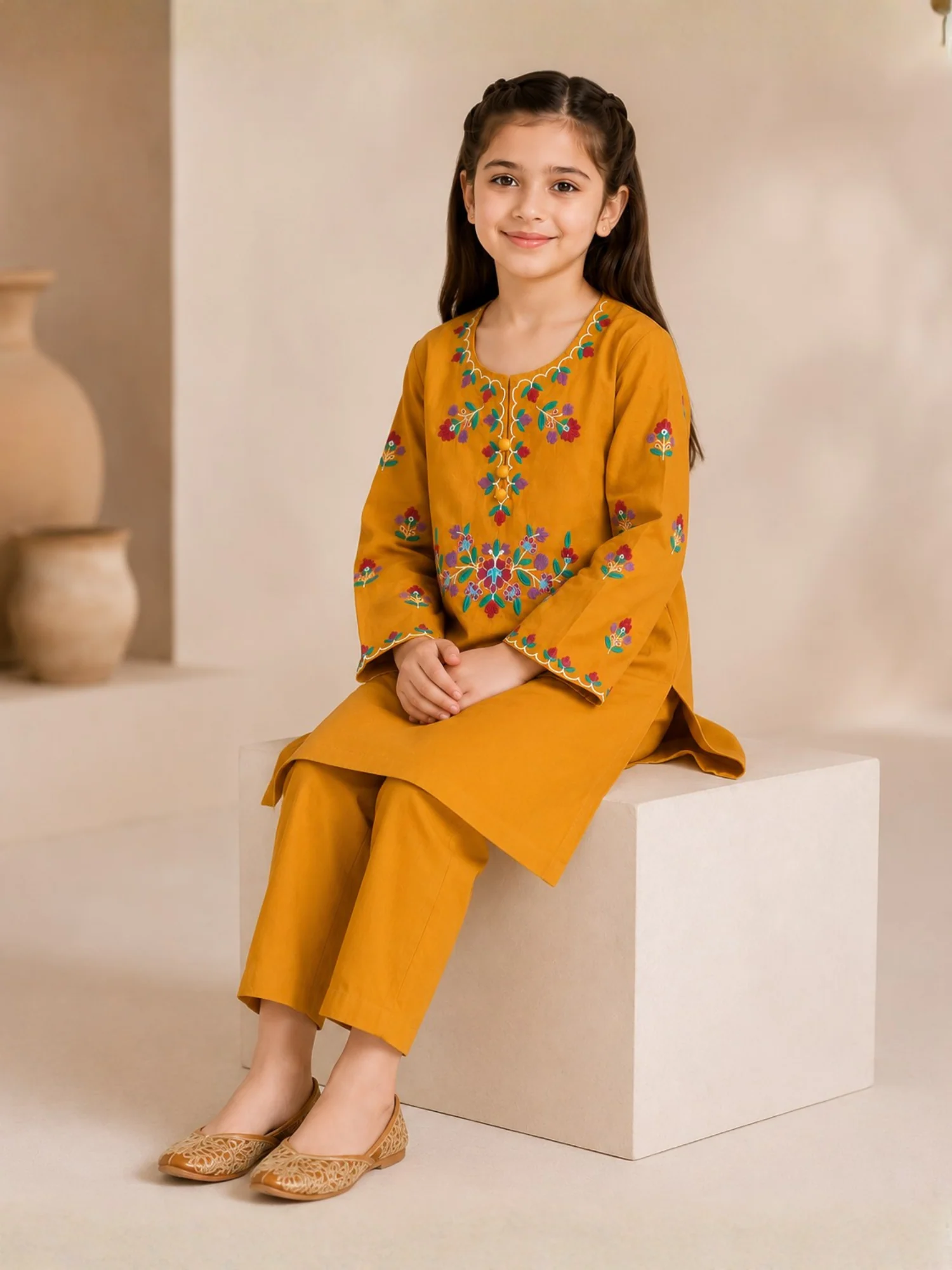 Embroidered Girls Summer 2Pcs Suit VG223-A - Image 4