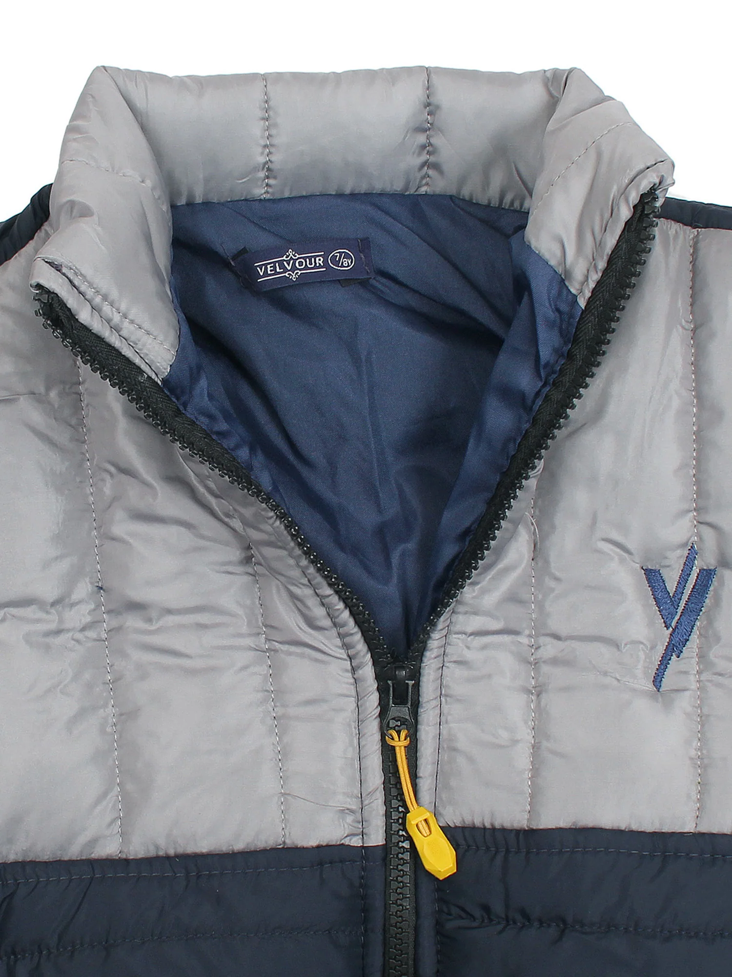 Full Sleeves Puffer Jacket Boys & Girls VJ08-A Grey/Navy - Image 4