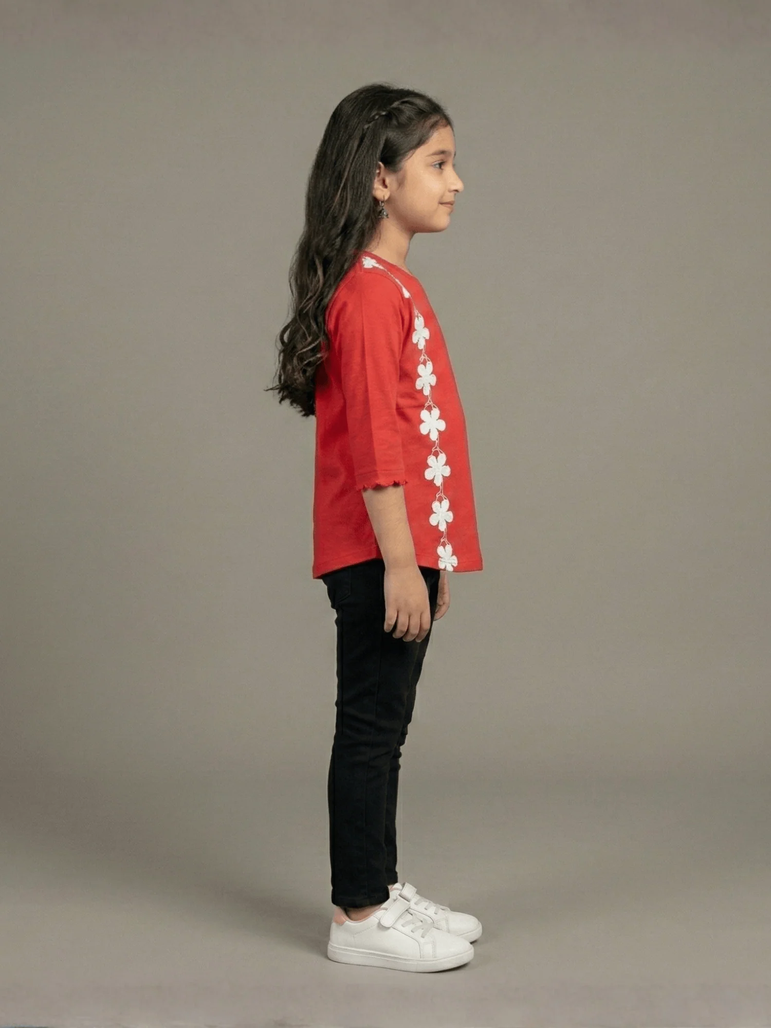 Girls Red Floral Side Print T-Shirt VG193-D - Image 2