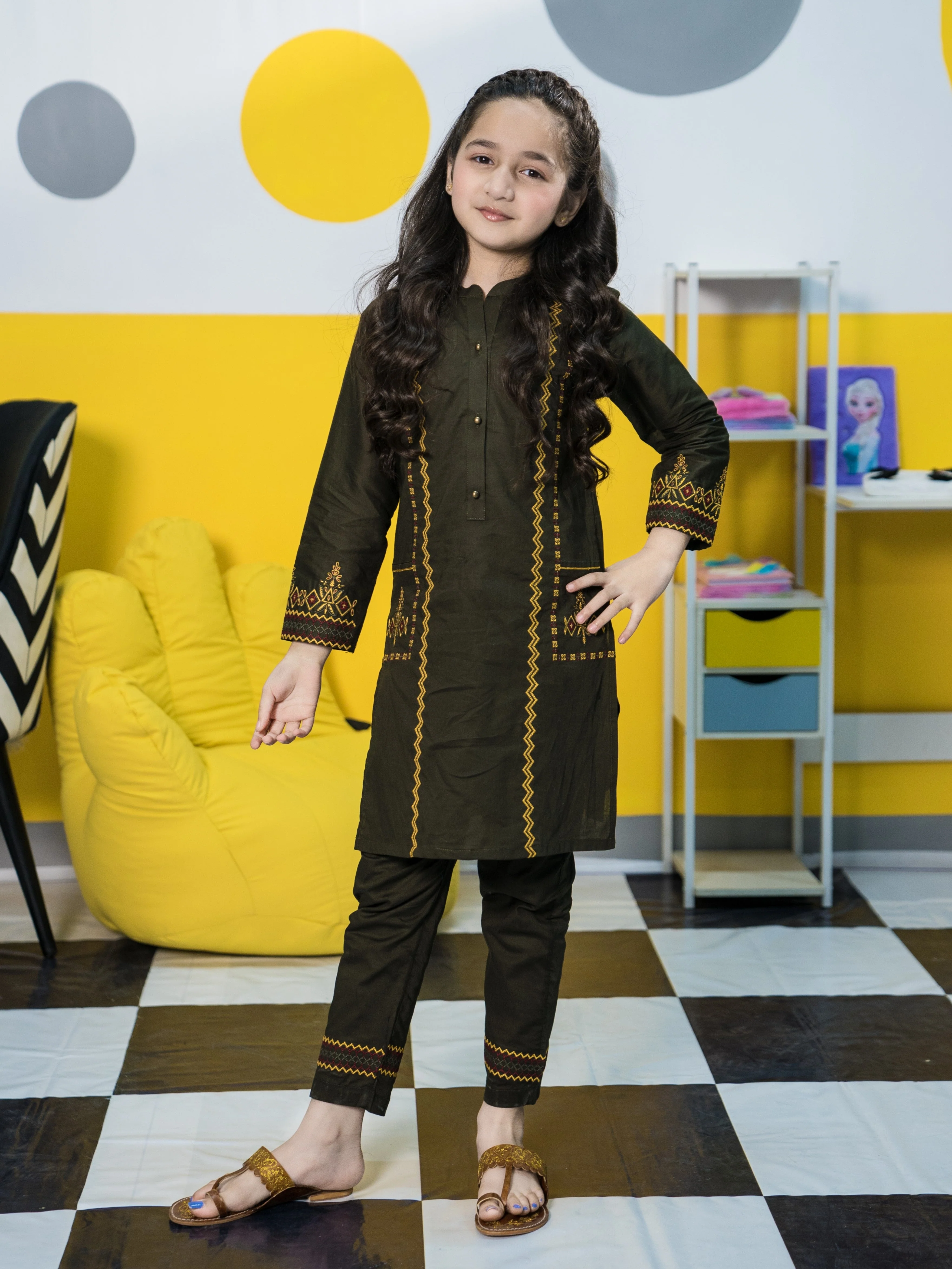 Girls Summer 2Pcs Suit VG70-A Olive