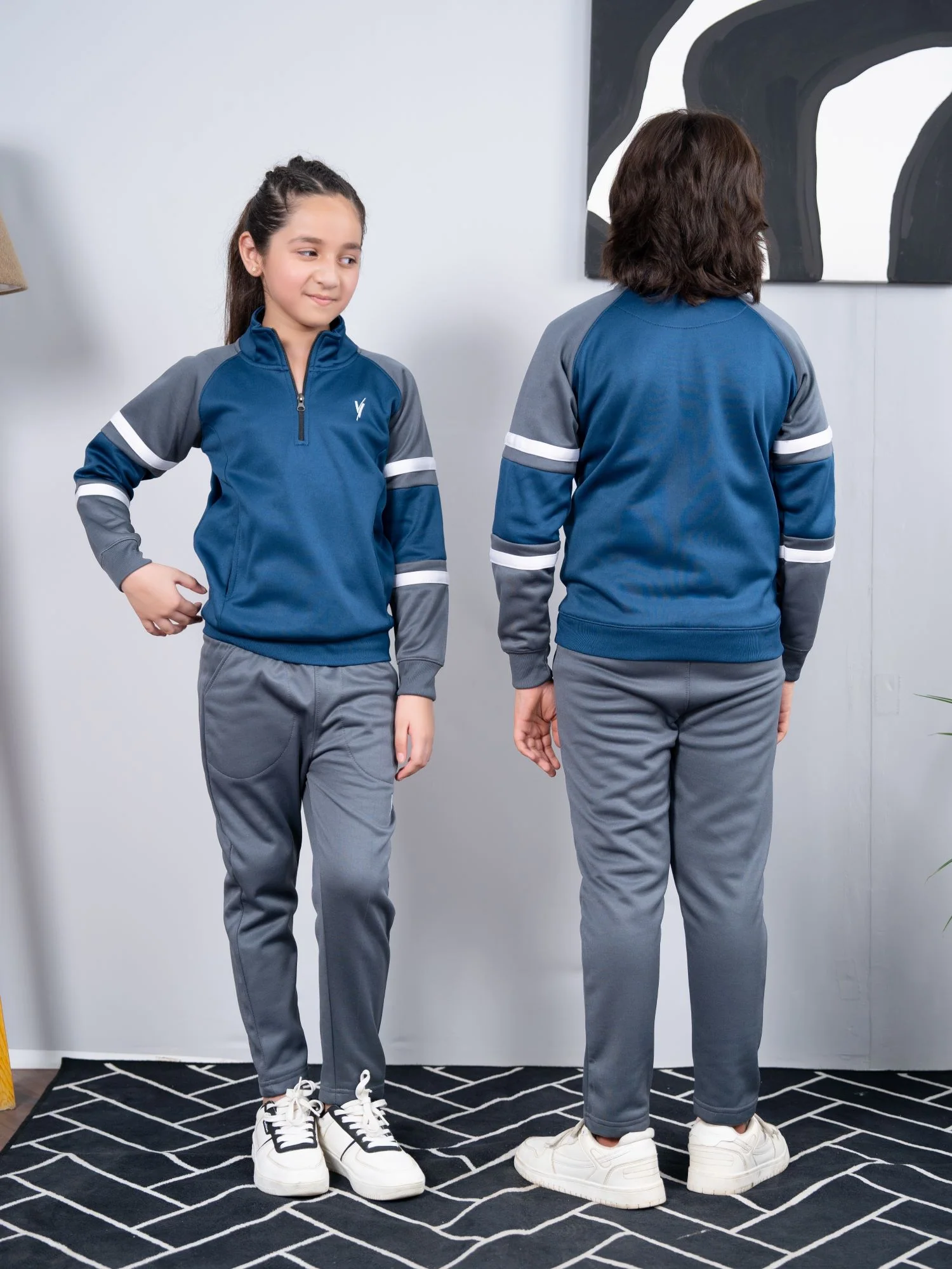Mock Neck Tracksuit For Boys & Girls, Fleece #VWT23-A - Image 3