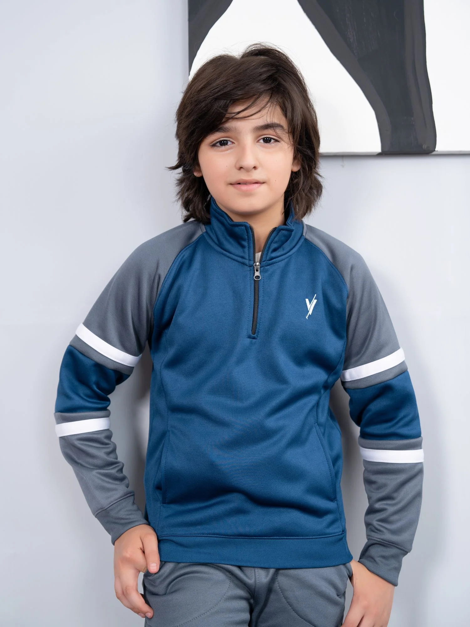 Mock Neck Tracksuit For Boys & Girls, Fleece #VWT23-A - Image 7