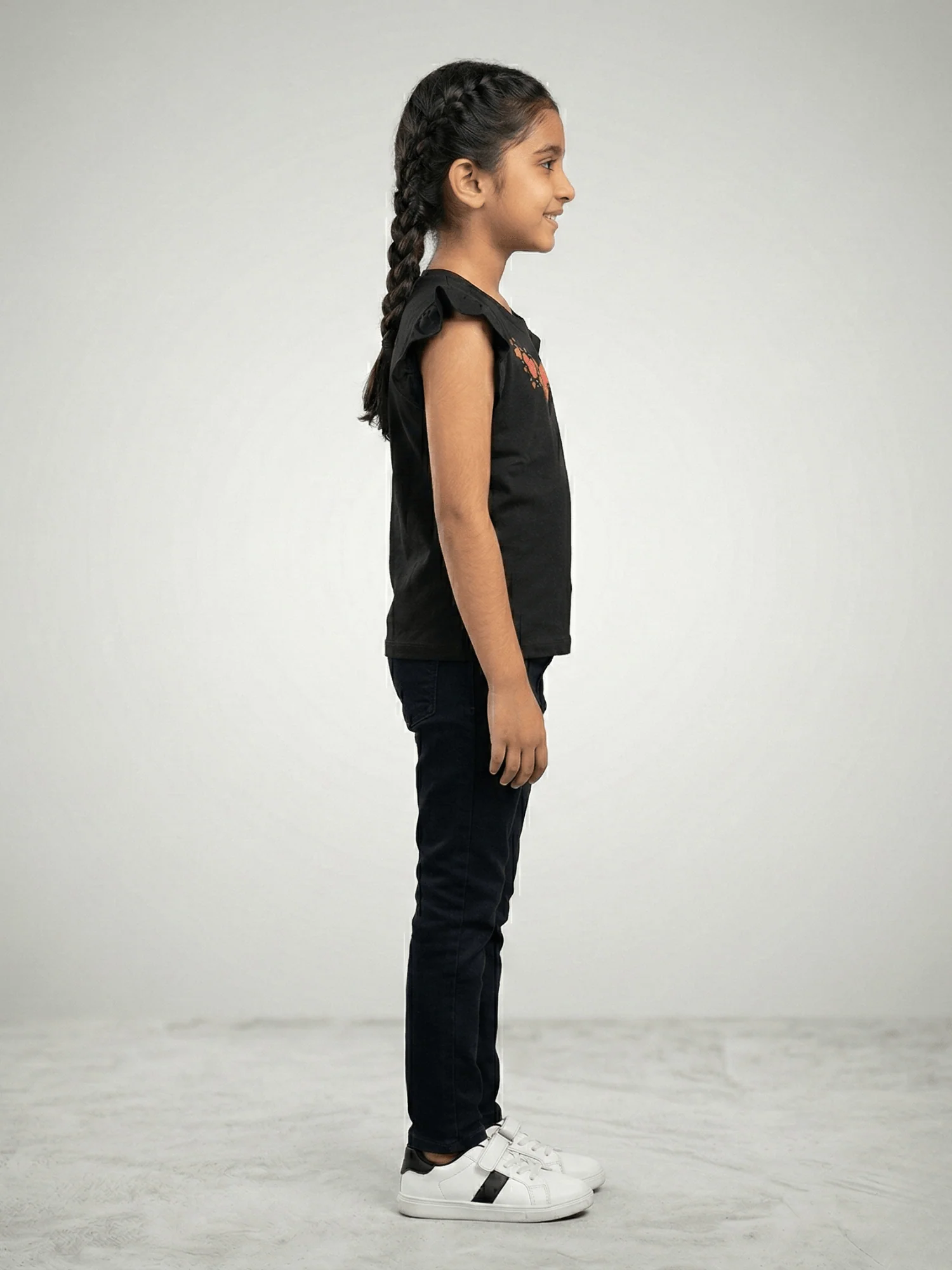 Girls Black Butterfly Heart Ruffle Sleeve T-Shirt VG193-A - Image 2