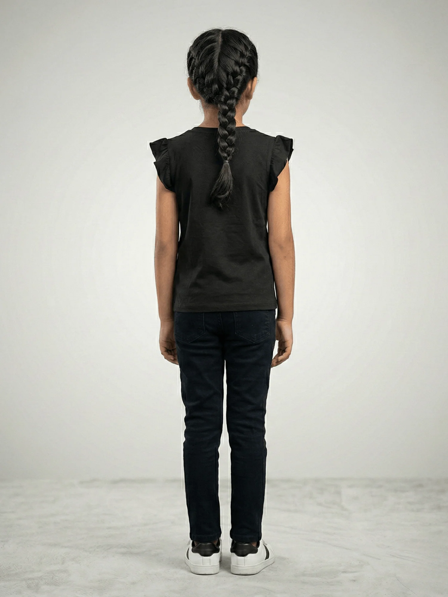 Girls Black Butterfly Heart Ruffle Sleeve T-Shirt VG193-A - Image 3