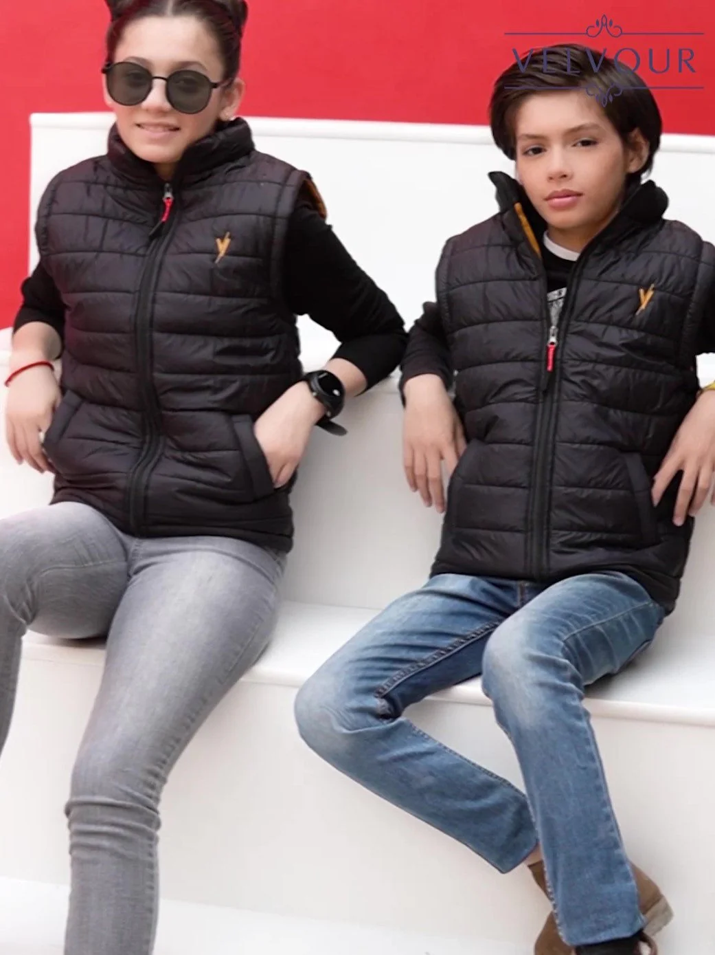Sleeveless Puffer Jacket Boys & Girls VJ02-A Black - Image 2