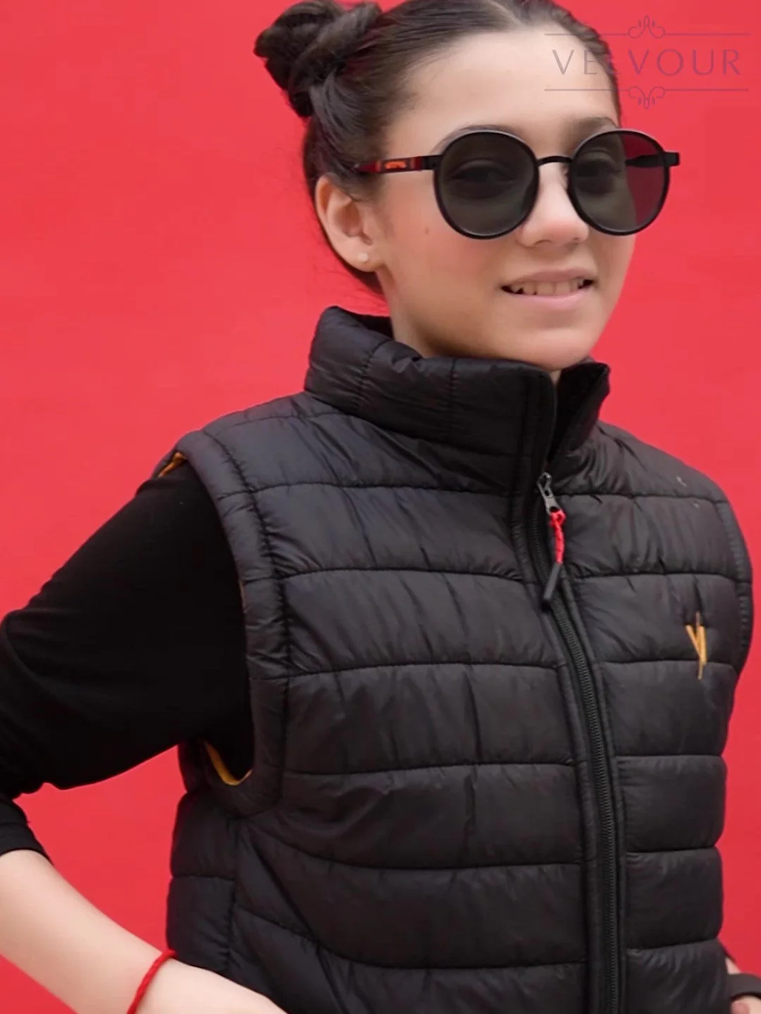 Sleeveless Puffer Jacket Boys & Girls VJ02-A Black - Image 4