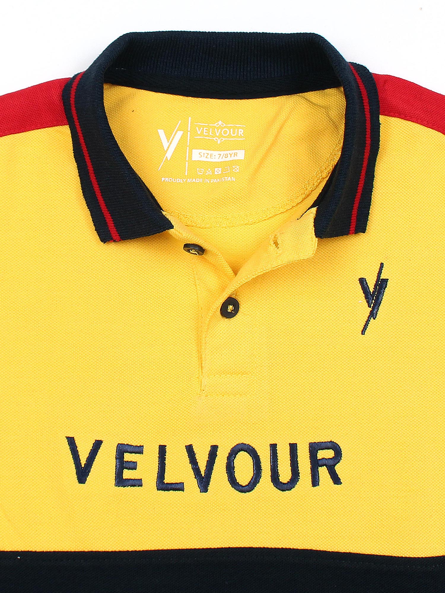 Tipping Collar Boys Polo Shirt Velvour Embroidered Yellow And Navy - Image 7